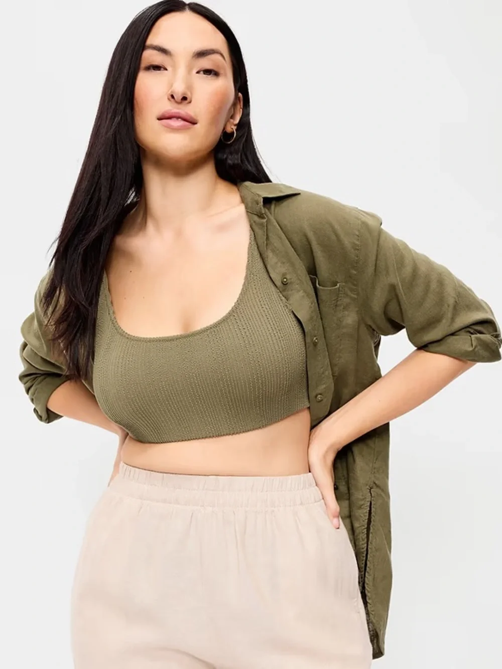 Ribbed Scoop Bralette Set in Olive